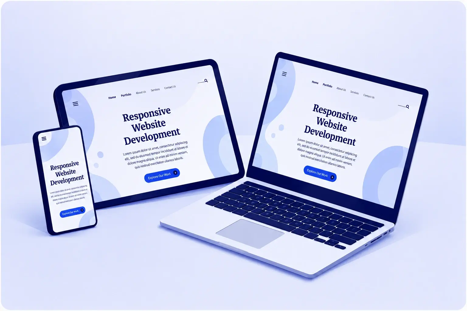 Clean website mockup on devices