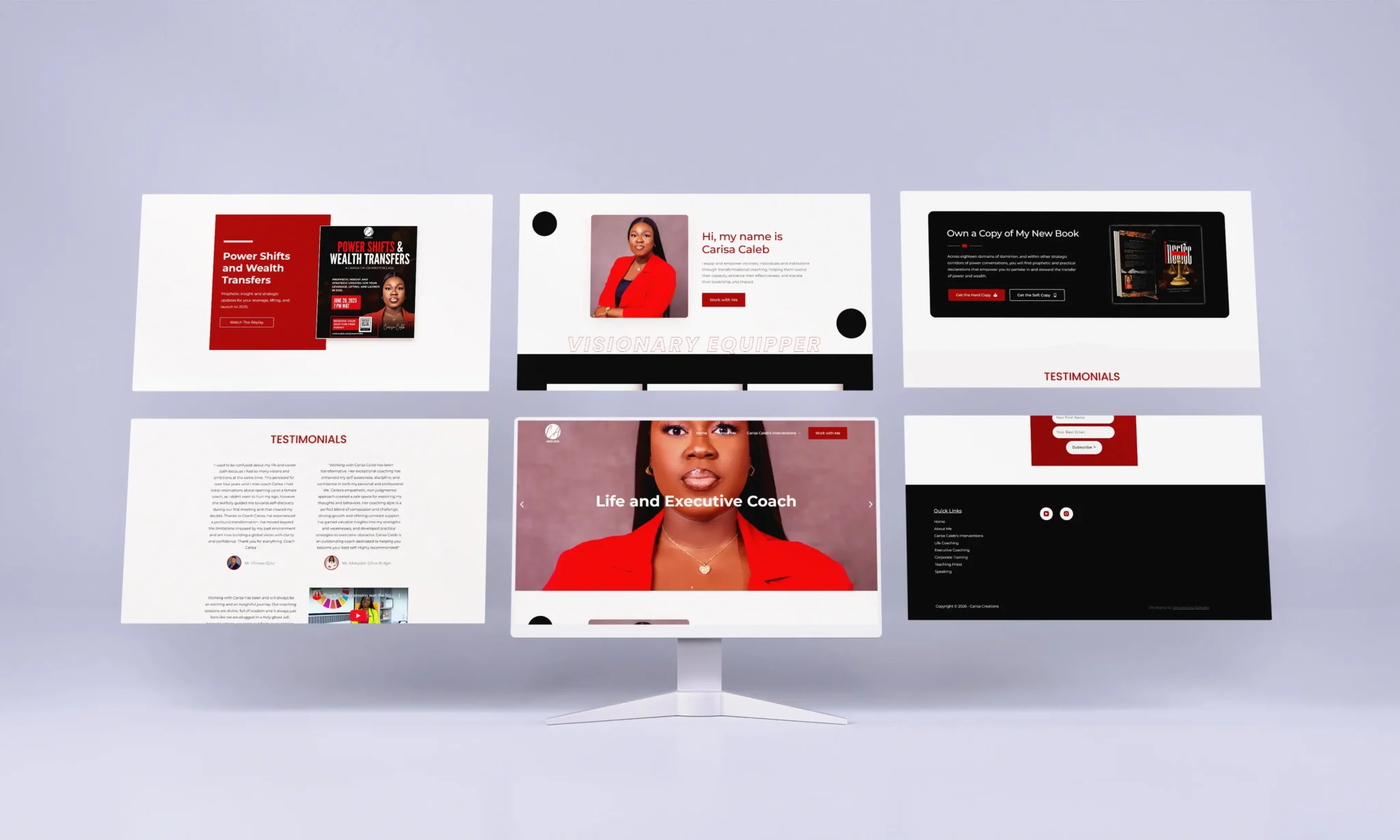 Carisa Caleb website mockup screens